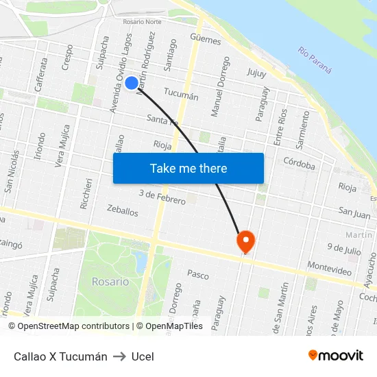 Callao X Tucumán to Ucel map