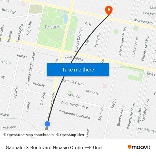 Garibaldi X Boulevard Nicasio Oroño to Ucel map