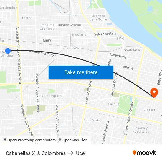 Cabanellas X J. Colombres to Ucel map