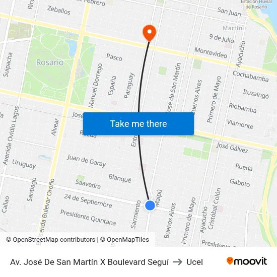 Av. José De San Martín X Boulevard Seguí to Ucel map