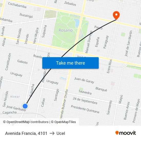 Avenida Francia, 4101 to Ucel map