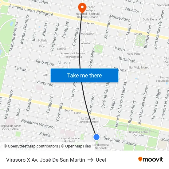 Virasoro X Av. José De San Martín to Ucel map
