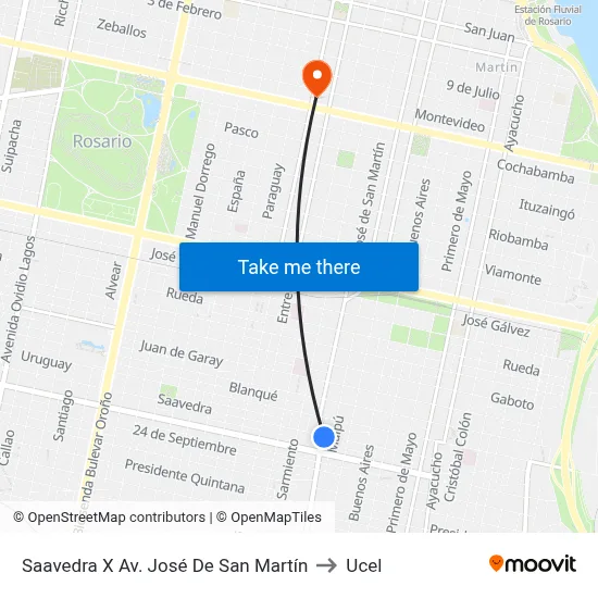 Saavedra X Av. José De San Martín to Ucel map