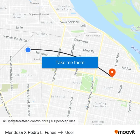 Mendoza X Pedro L. Funes to Ucel map
