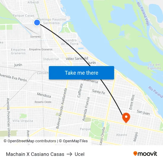 Machain X Casiano Casas to Ucel map