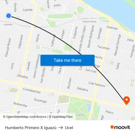 Humberto Primero X Iguazú to Ucel map