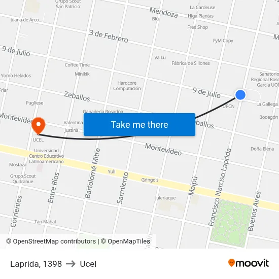 Laprida, 1398 to Ucel map