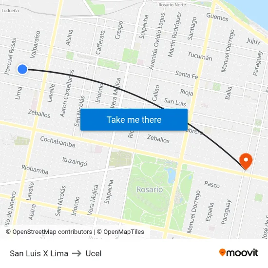 San Luis X Lima to Ucel map