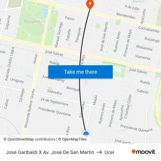 José Garibaldi X Av. José De San Martín to Ucel map