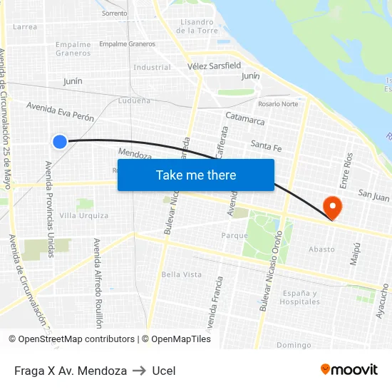 Fraga X Av. Mendoza to Ucel map