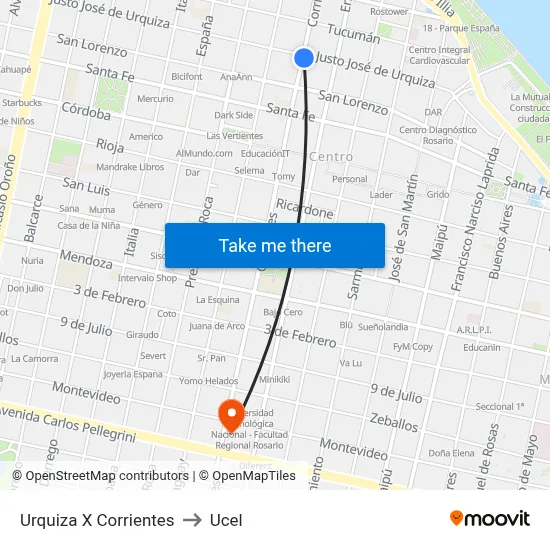 Urquiza X Corrientes to Ucel map