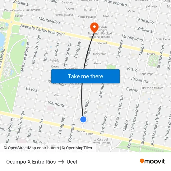 Ocampo X Entre Ríos to Ucel map