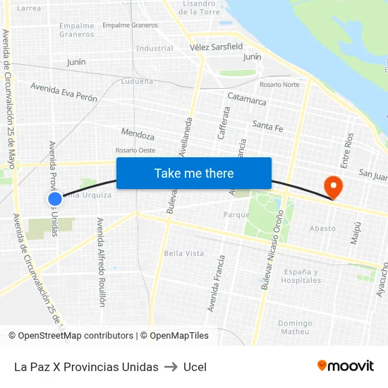 La Paz X Provincias Unidas to Ucel map
