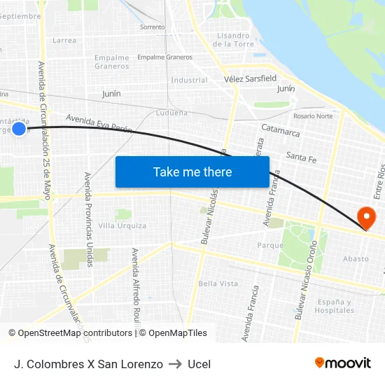 J. Colombres X San Lorenzo to Ucel map