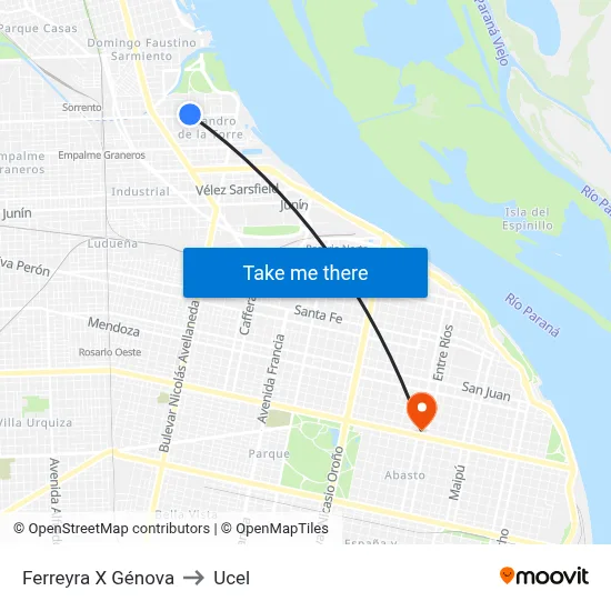 Ferreyra X Génova to Ucel map