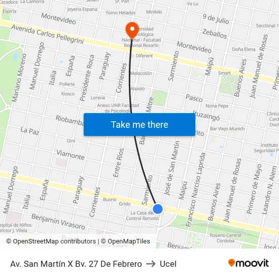 Av. San Martín X Bv. 27 De Febrero to Ucel map