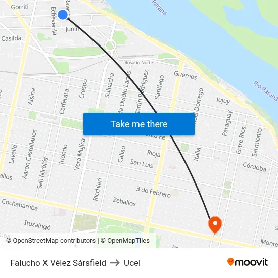Falucho X Vélez Sársfield to Ucel map
