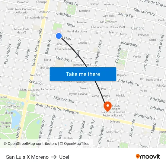 San Luis X Moreno to Ucel map