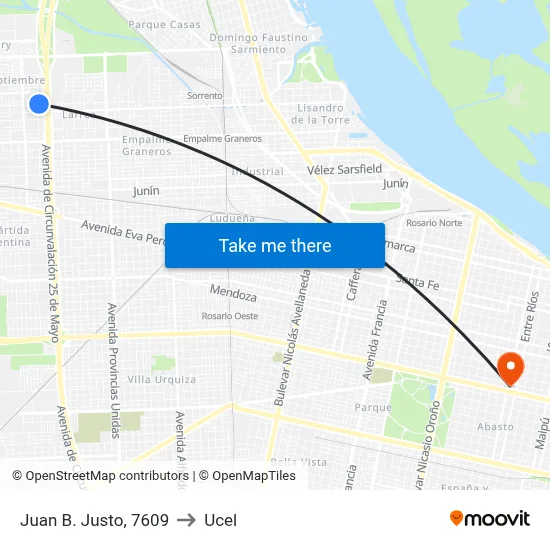 Juan B. Justo, 7609 to Ucel map