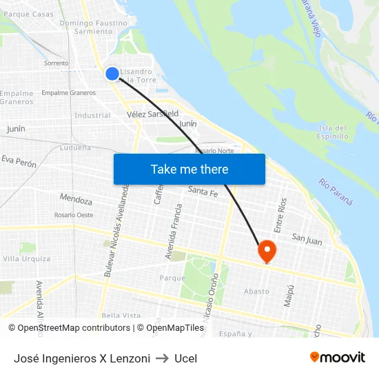 José Ingenieros X Lenzoni to Ucel map