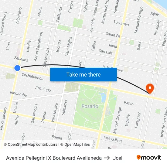 Avenida Pellegrini X Boulevard Avellaneda to Ucel map