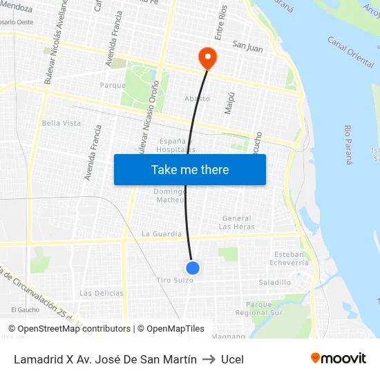 Lamadrid X Av. José De San Martín to Ucel map