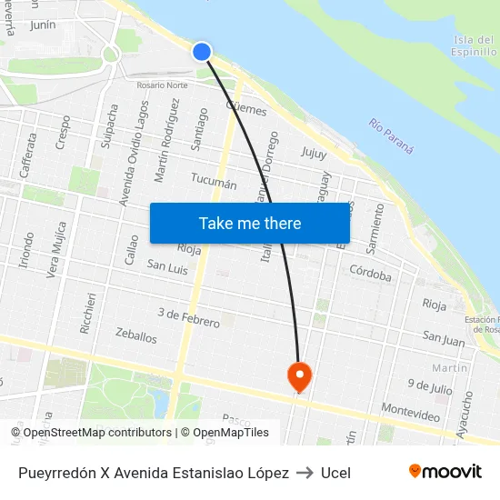 Pueyrredón X Avenida Estanislao López to Ucel map