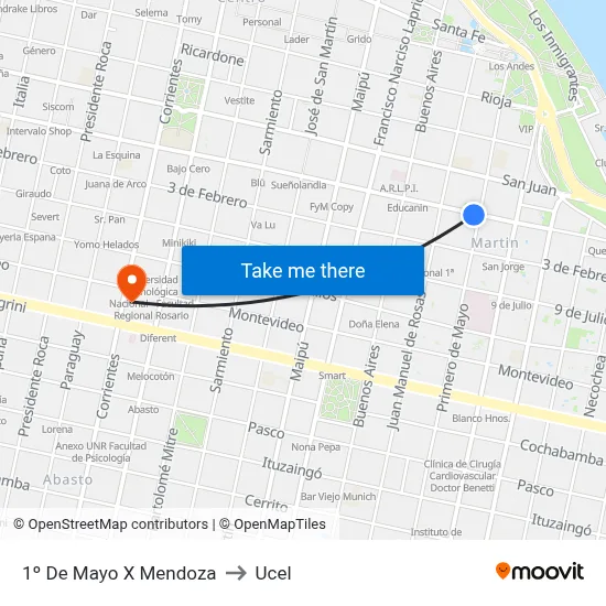 1º De Mayo X Mendoza to Ucel map