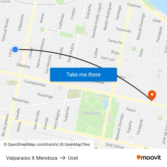 Valparaiso X Mendoza to Ucel map