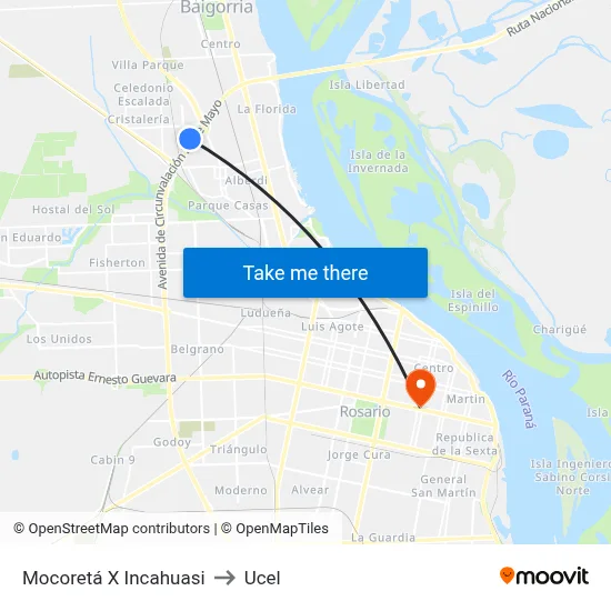 Mocoretá X Incahuasi to Ucel map