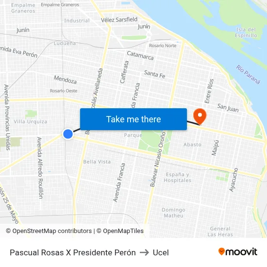 Pascual Rosas X Presidente Perón to Ucel map