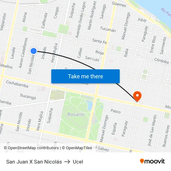 San Juan X San Nicolás to Ucel map
