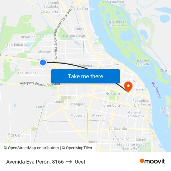 Avenida Eva Perón, 8166 to Ucel map