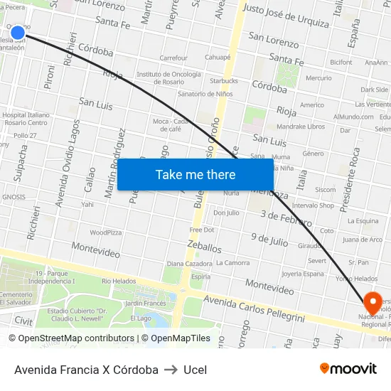 Avenida Francia X Córdoba to Ucel map