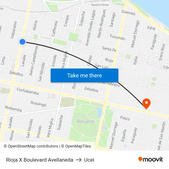 Rioja X Boulevard Avellaneda to Ucel map
