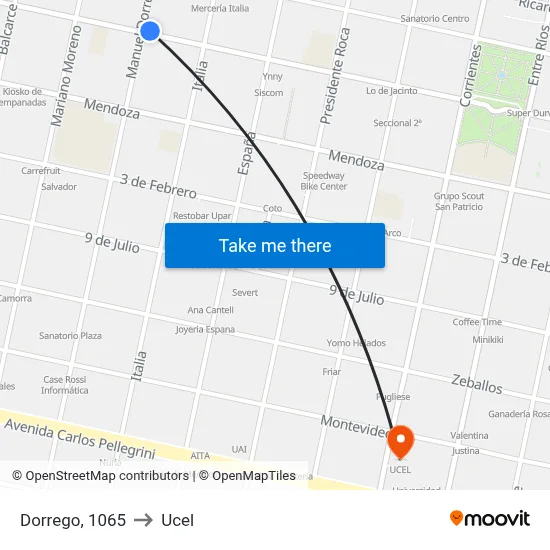 Dorrego, 1065 to Ucel map