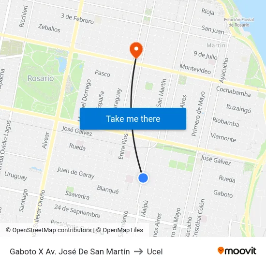 Gaboto X Av. José De San Martín to Ucel map