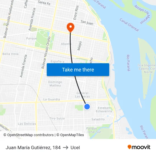 Juan María Gutiérrez, 184 to Ucel map