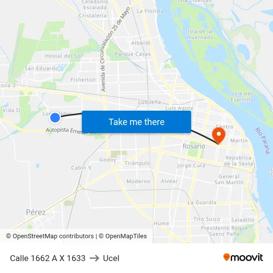 Calle 1662 A X 1633 to Ucel map