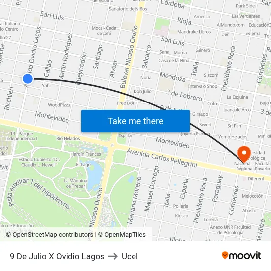 9 De Julio X Ovidio Lagos to Ucel map