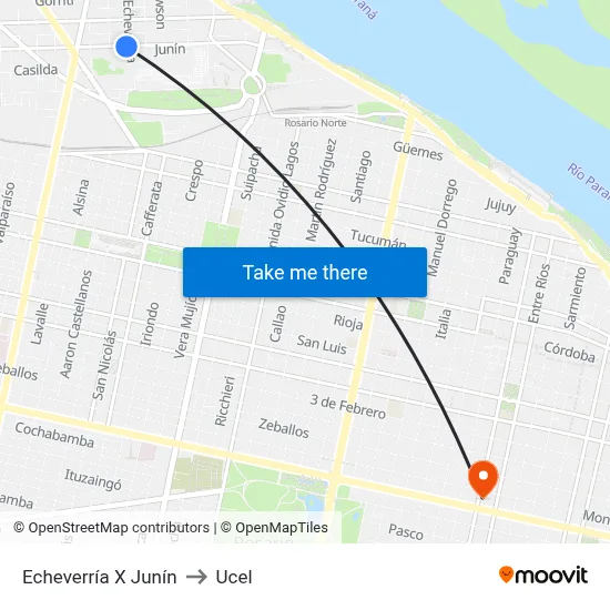 Echeverría X Junín to Ucel map