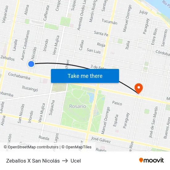 Zeballos X San Nicolás to Ucel map