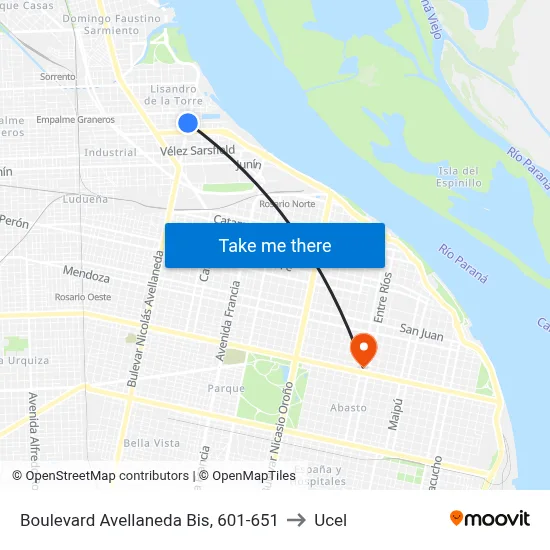 Boulevard Avellaneda Bis, 601-651 to Ucel map