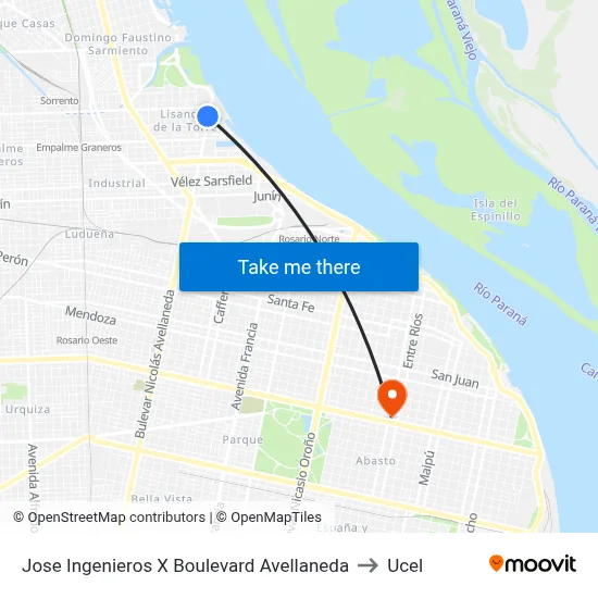 Jose Ingenieros X Boulevard Avellaneda to Ucel map