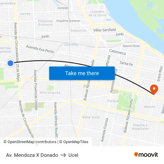 Av. Mendoza X Donado to Ucel map