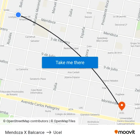 Mendoza X Balcarce to Ucel map