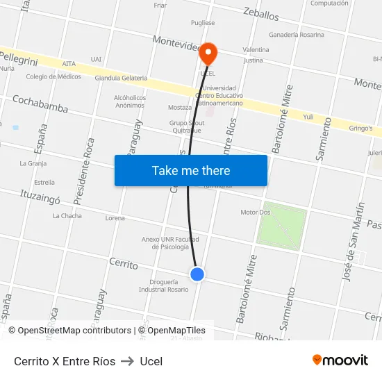 Cerrito X Entre Ríos to Ucel map