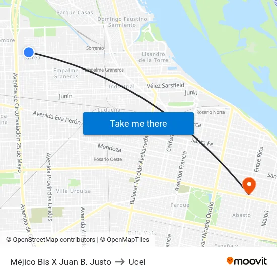 Méjico Bis X Juan B. Justo to Ucel map