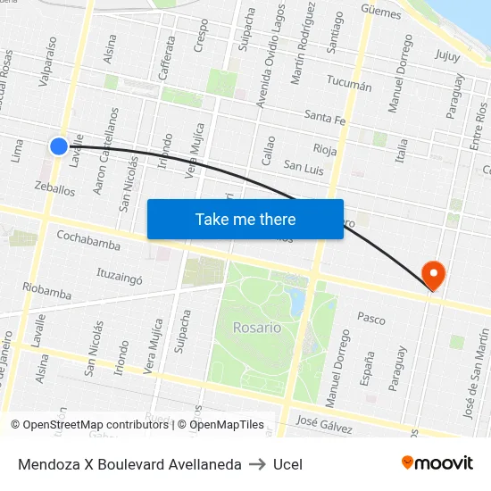 Mendoza X Boulevard Avellaneda to Ucel map