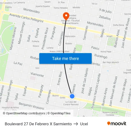 Boulevard 27 De Febrero X Sarmiento to Ucel map
